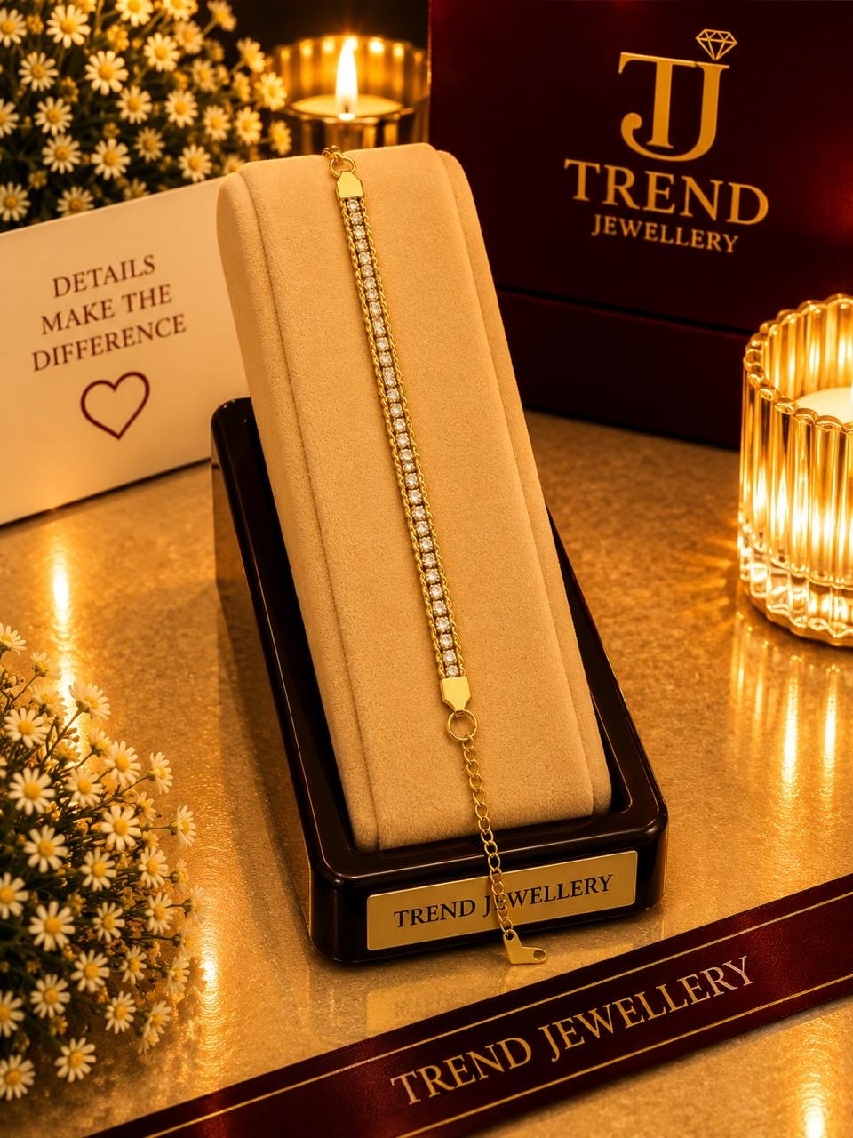 Gold Crystal Row Chain Bracelet Stainless Steel