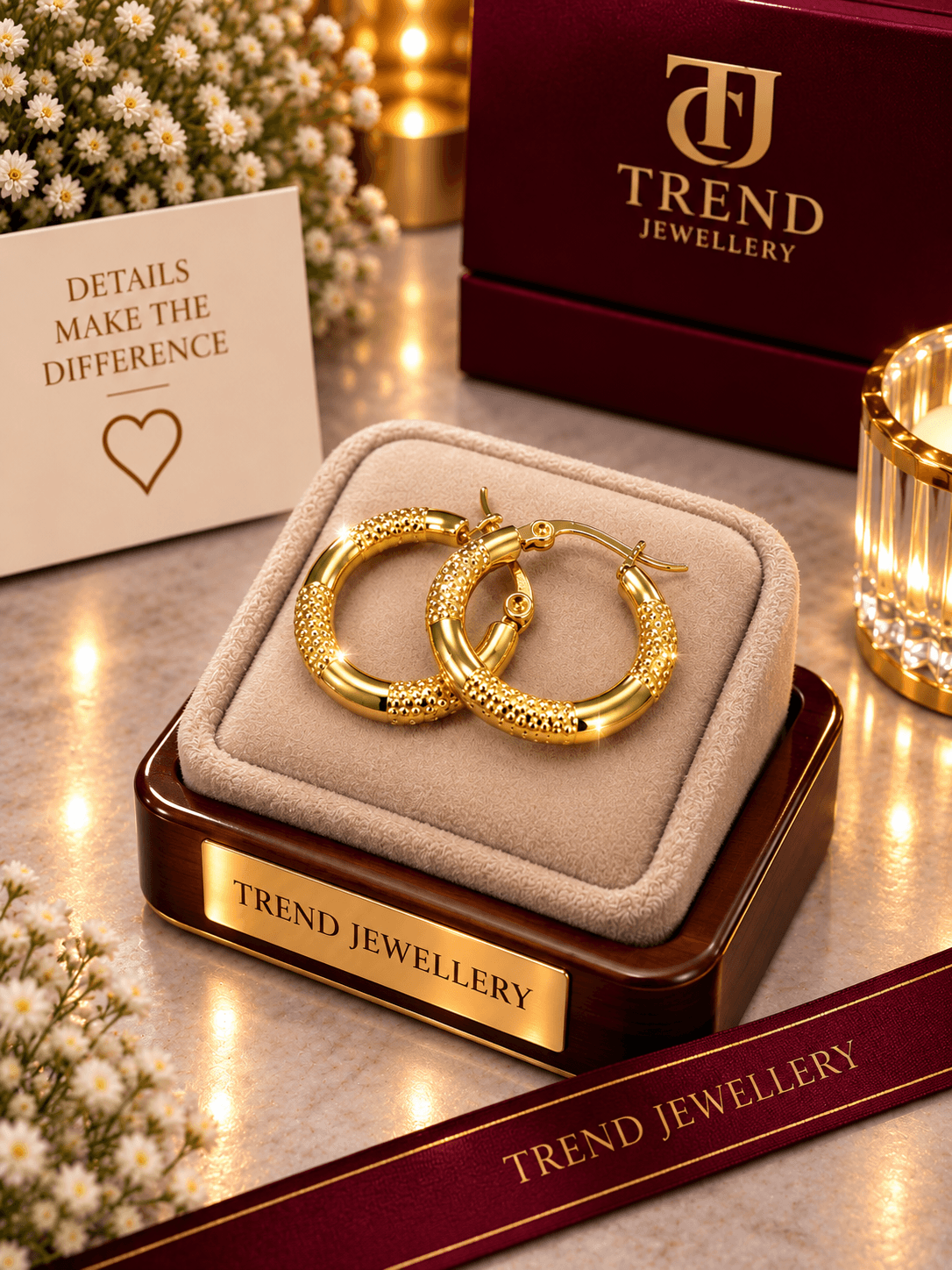Textured Gold Chunky Hoop Earrings Stainless Steel