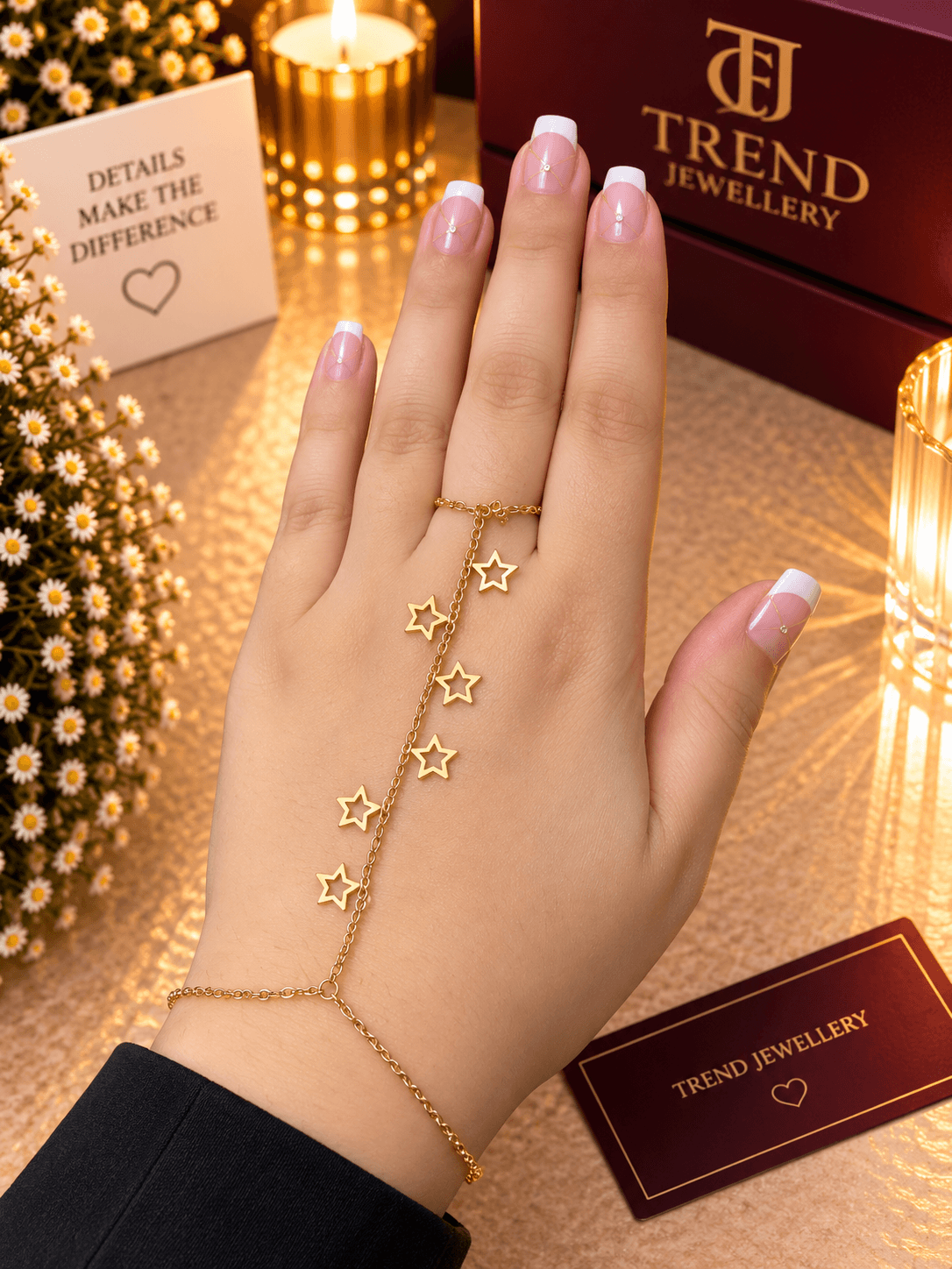 Hollow Star Charm Hand Chain Stainless Steel