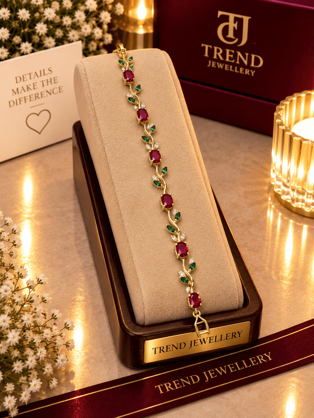 Red Green Crystal Vine Bracelet Stainless Steel
