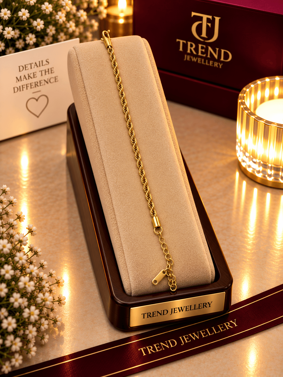 Gold Rope Chain Bracelet Stainless Steel