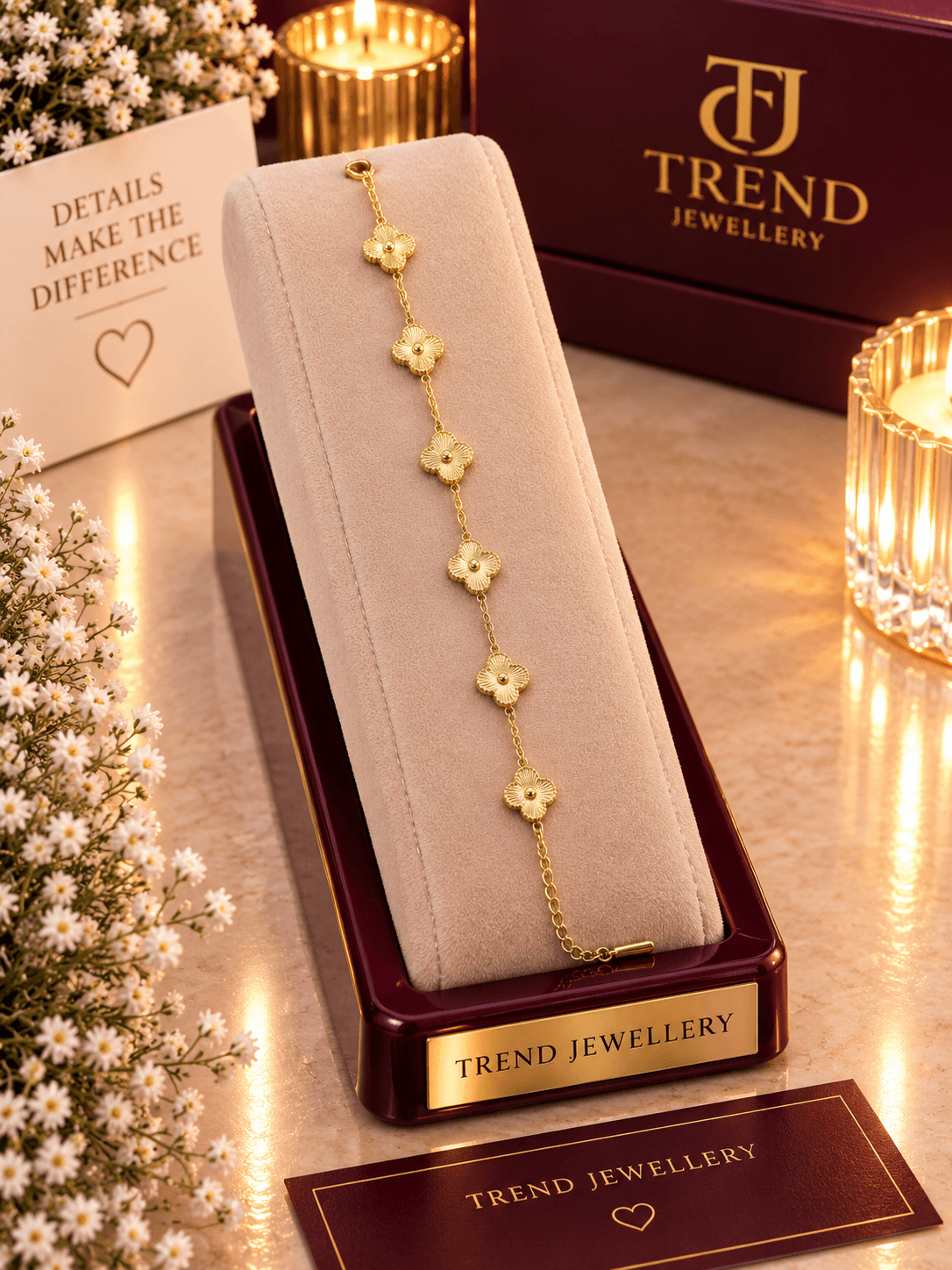 All Gold Clover Link Bracelet Stainless Steel