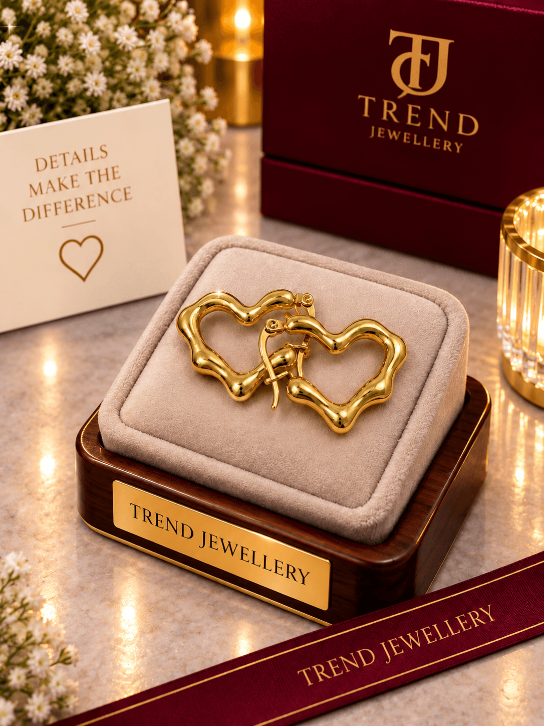 Wavy Gold Heart Hoop Earrings Stainless Steel
