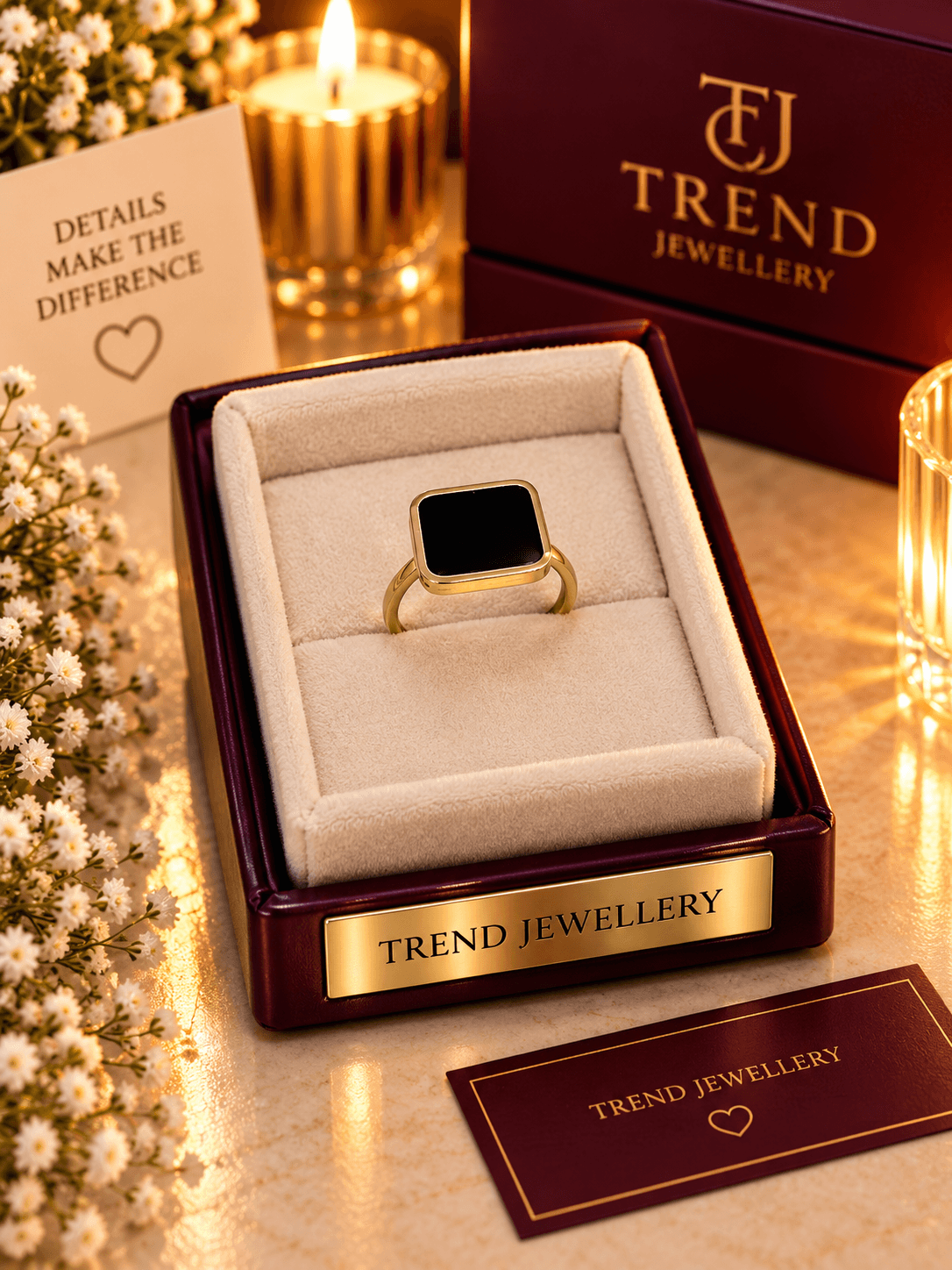 Square Black Inlay Signet Ring Stainless Steel