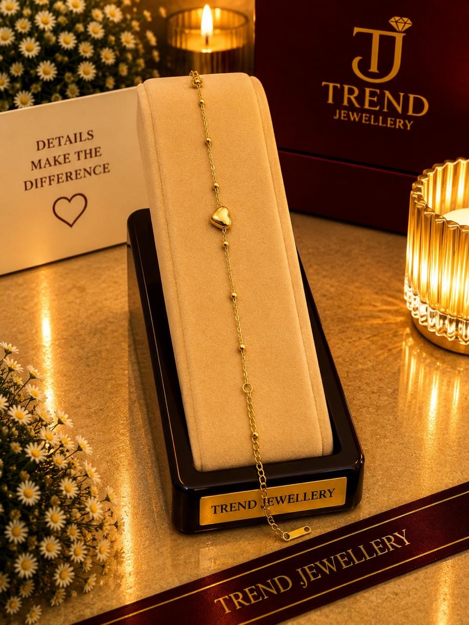 Gold Heart Bead Bracelet Stainless Steel