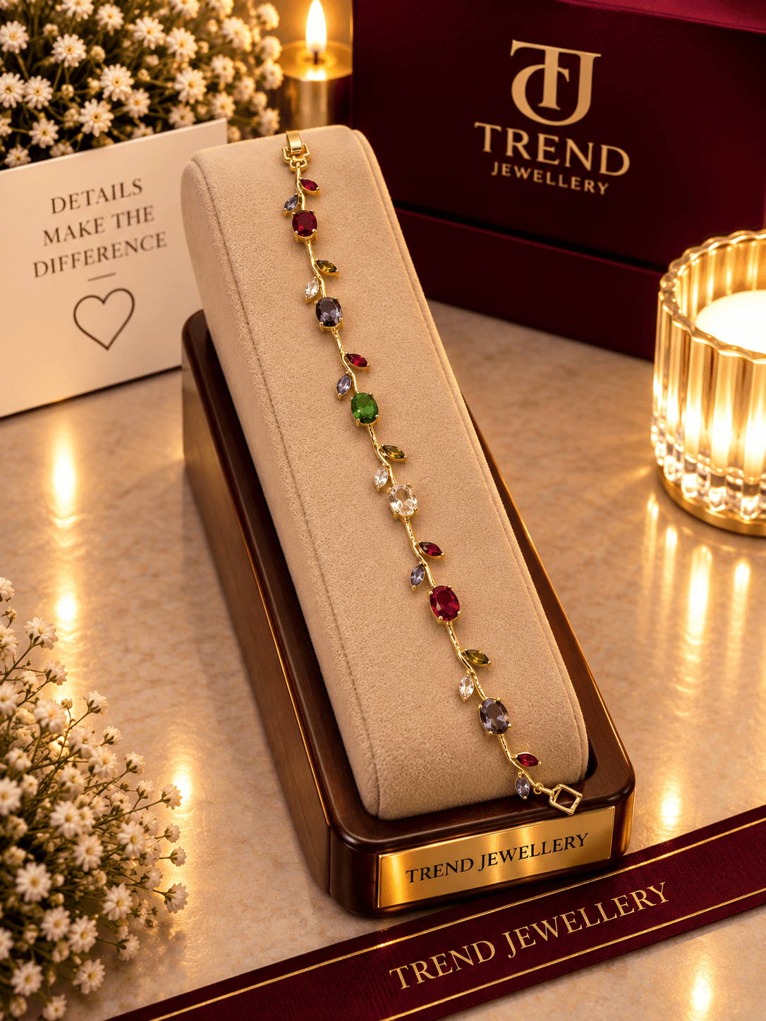 Multicolor Crystal Leaf Vine Bracelet Stainless Steel