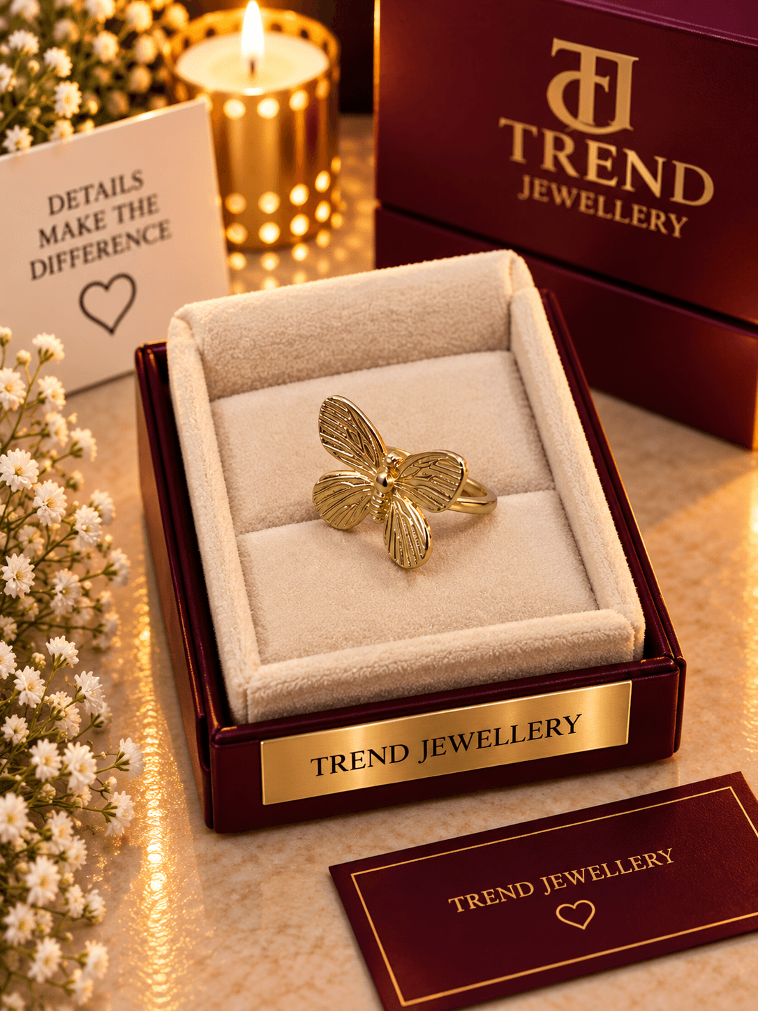Ribbed Wing Butterfly Ring Stainless Steel