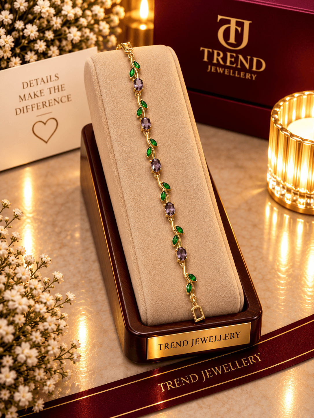 Purple Green Crystal Vine Bracelet Stainless Steel