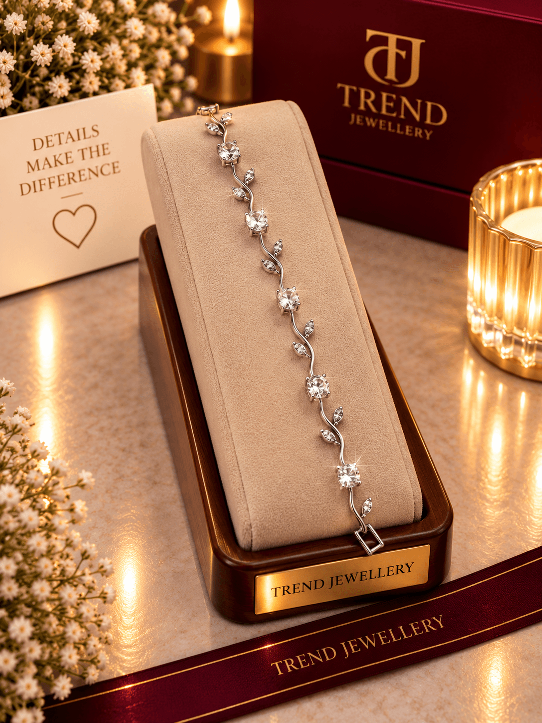 Clear Crystal Leaf Vine Bracelet Stainless Steel
