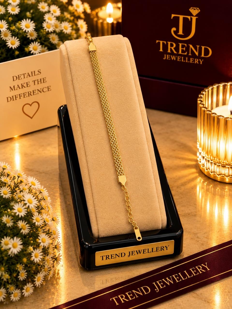 Gold Flat Mesh Link Bracelet Stainless Steel