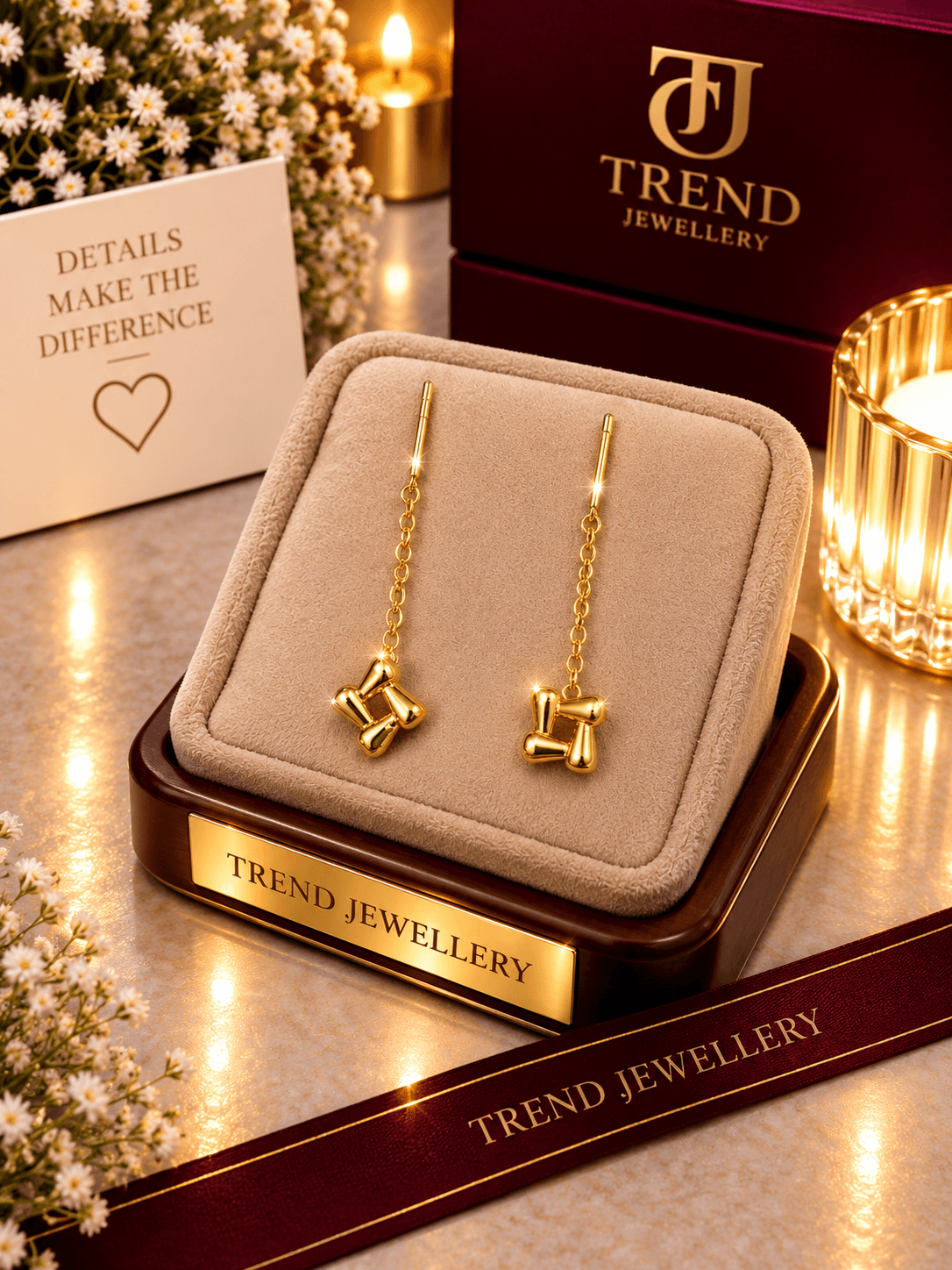 Gold Geometric Square Drop Earrings Stainless Steel