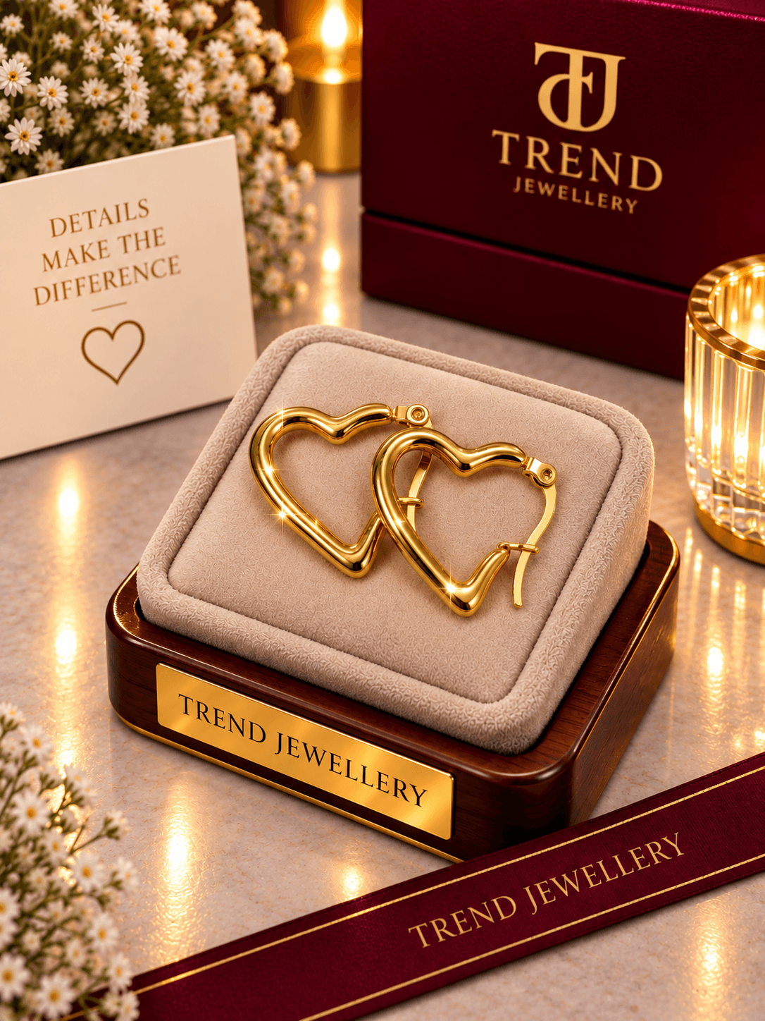 Gold Heart Hoop Earrings Stainless Steel