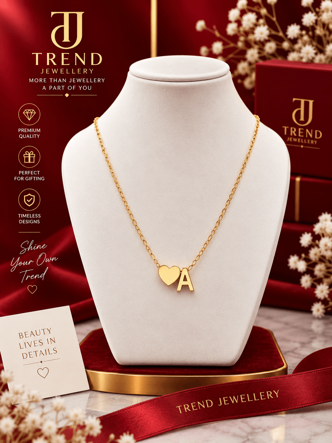 Heart and Initial A Pendant Necklace Stainless Steel